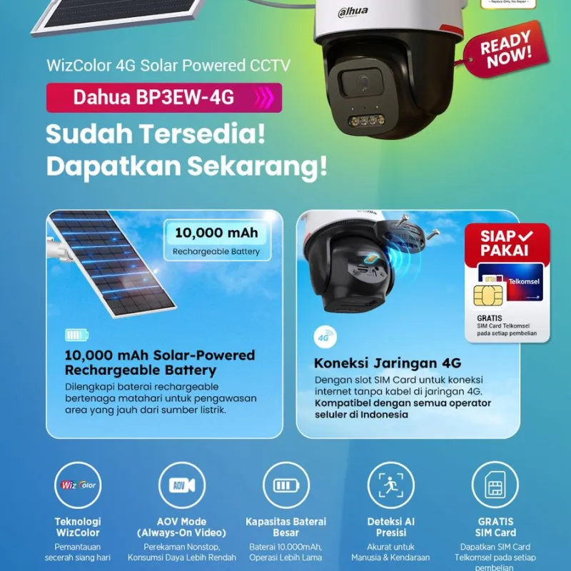 Dahua BP3EW-4G CCTV solar-powered dengan koneksi 4G dan baterai rechargeable 10.000 mAh